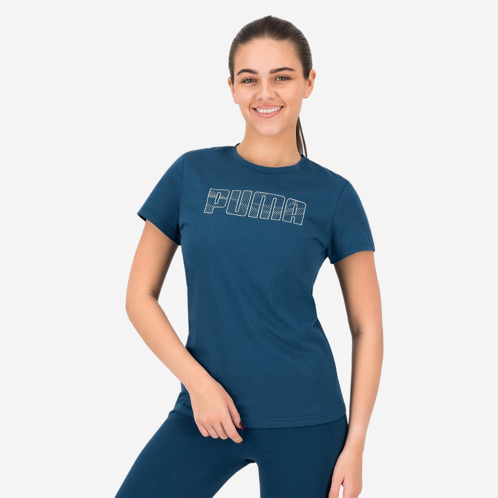 PUMA T-shirt donna in cotone a maniche corte fitness blu