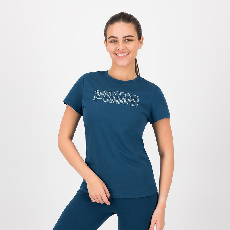 T-shirt PUMA fitness manches courtes coton femme bleu