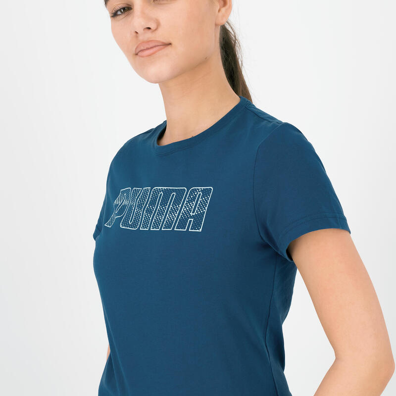 Camiseta Fitness Puma Mujer Azul Algodón Manga Corta