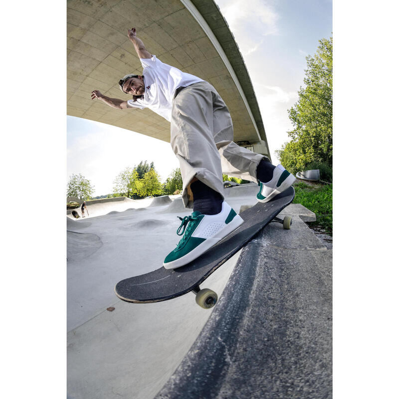 Calçado de Skate Cano Baixo "Cupsole" Adulto CRUSH 500 Verde/Branco