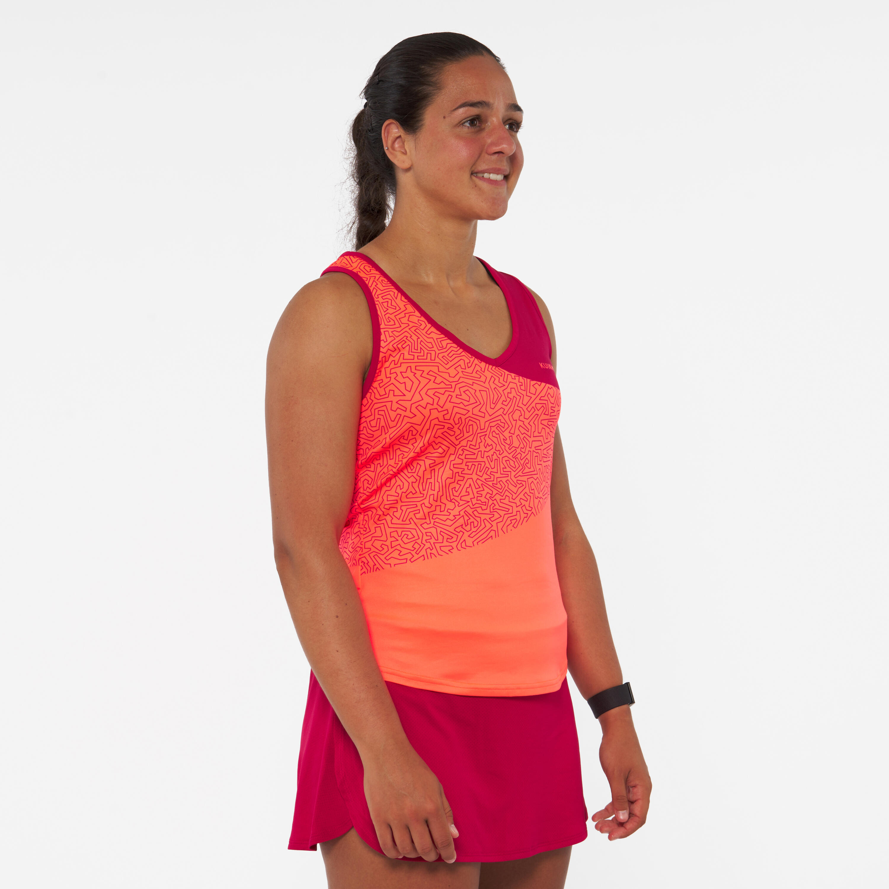 KUIKMA Dámske funkčné a priedušné tielko Dry na padel červeno-oranžové L-XL · záber 4