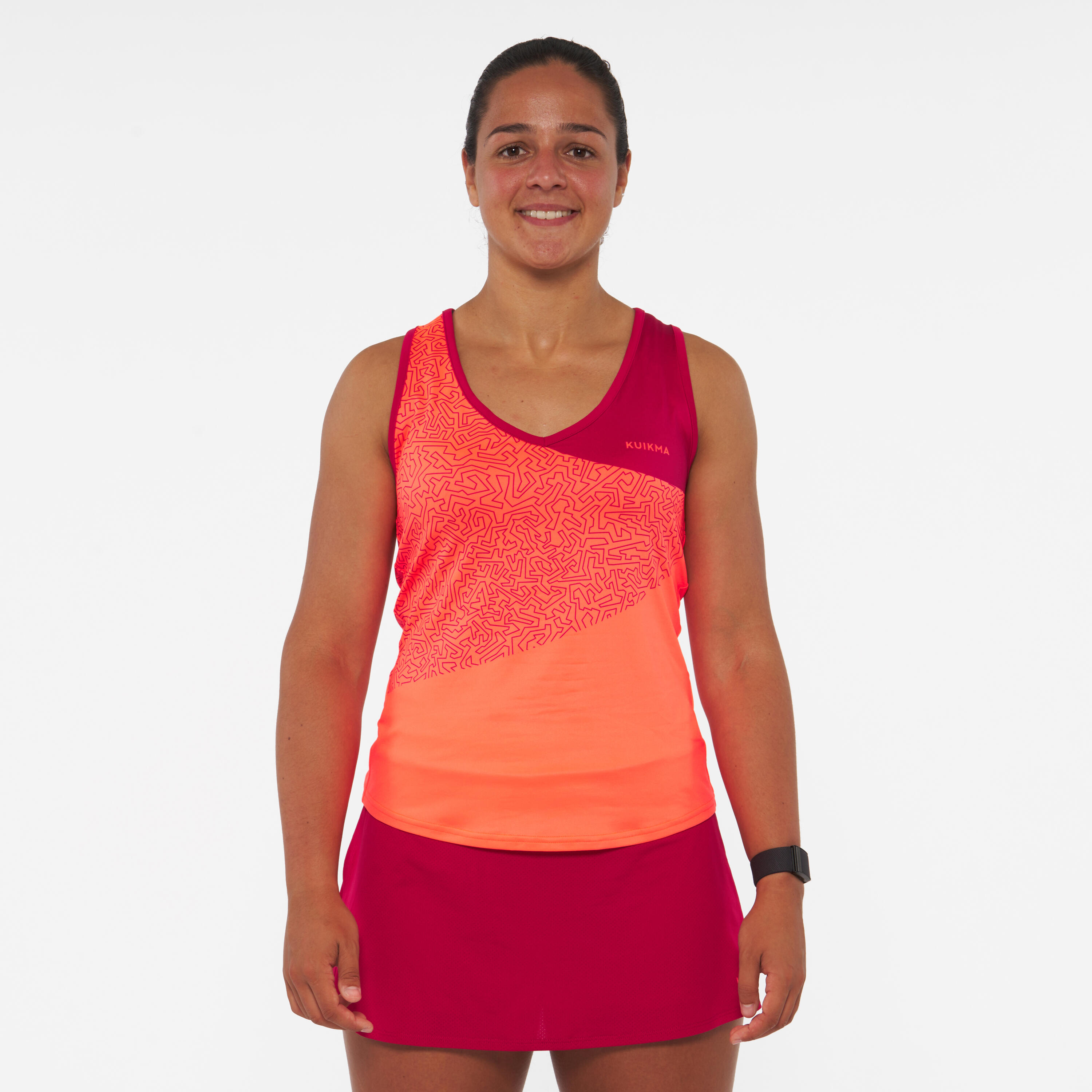 Women's technical and breathable padel tank top - Kuikma Dry red orange