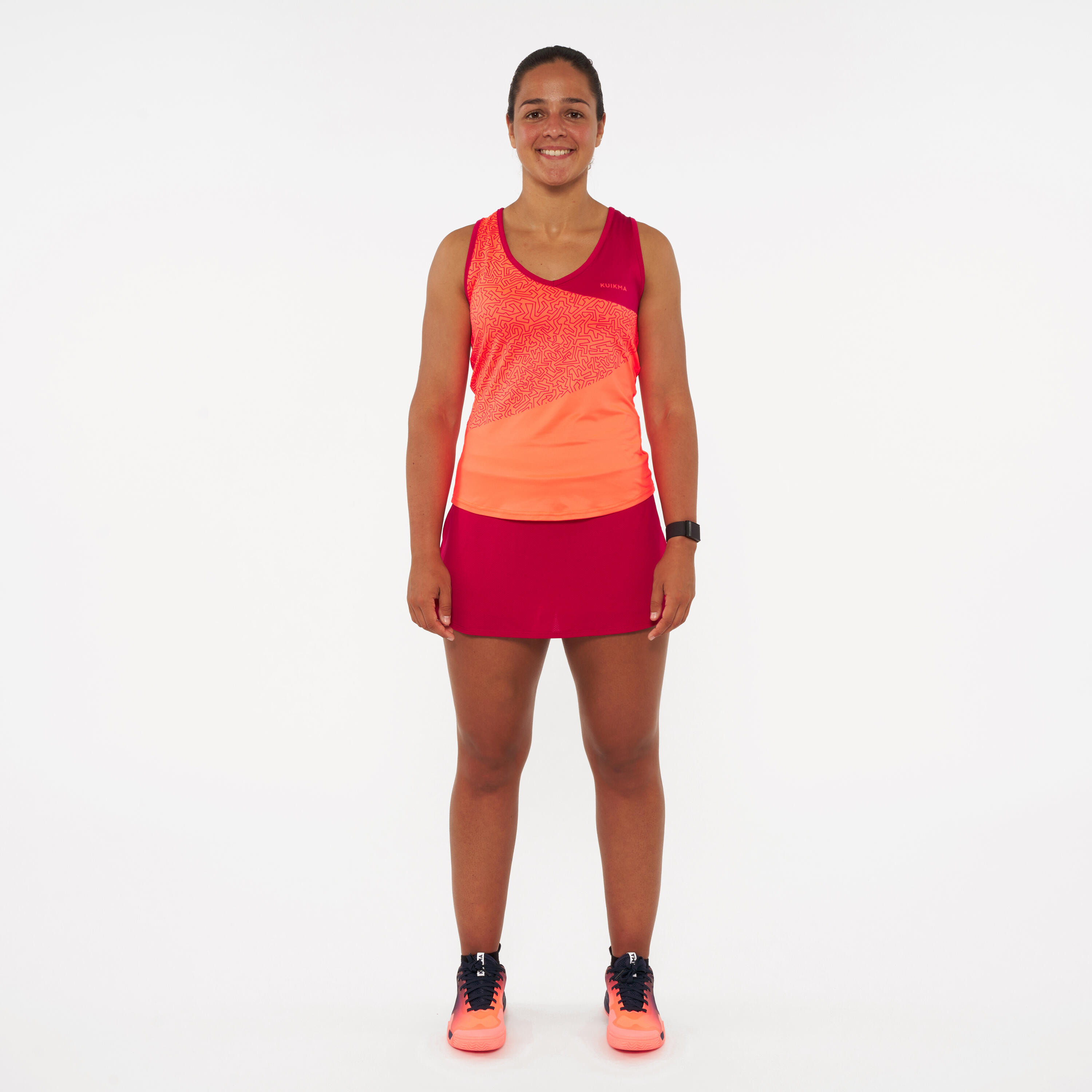 KUIKMA Dámske funkčné a priedušné tielko Dry na padel červeno-oranžové L-XL · záber 3