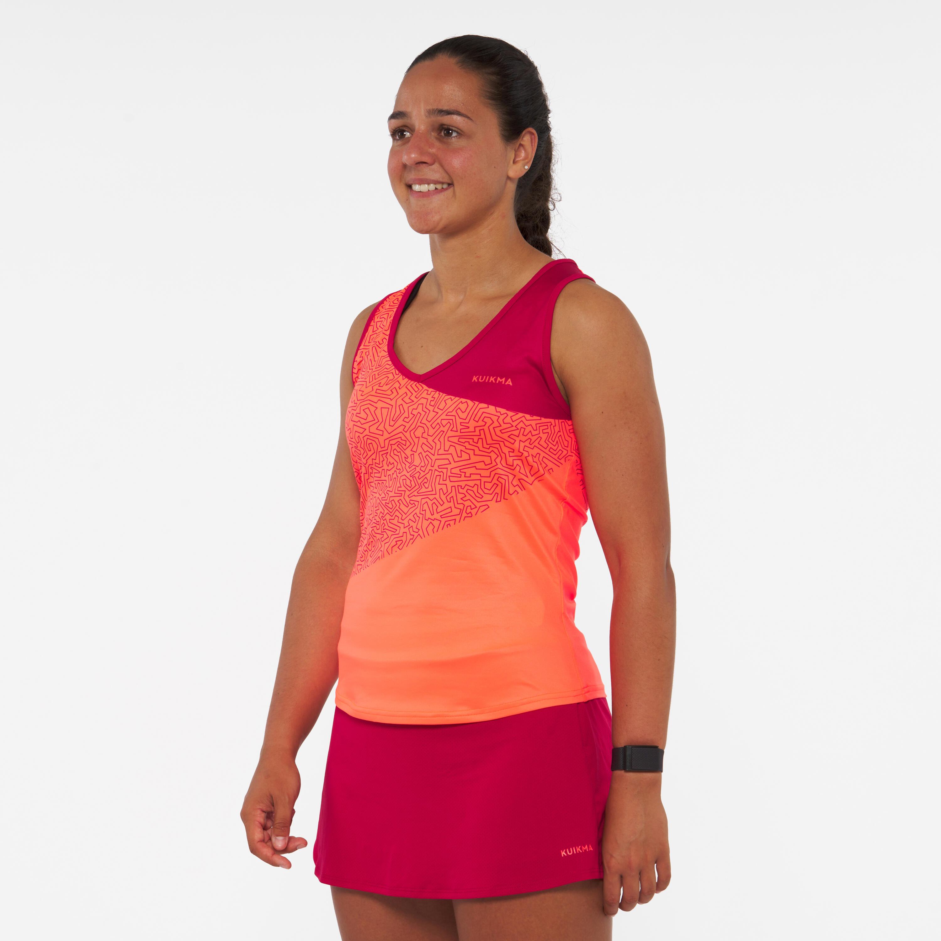 KUIKMA Dámske funkčné a priedušné tielko Dry na padel červeno-oranžové L-XL · záber 5
