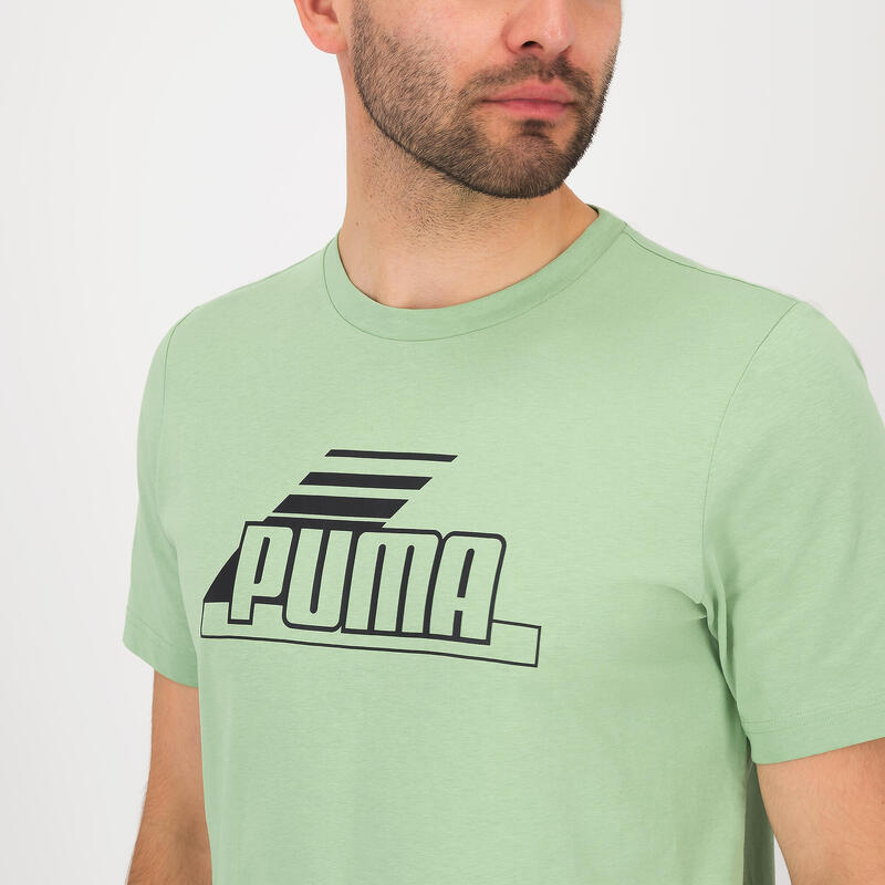 Camiseta Fitness Puma Hombre Verde Manga Corta Algodón