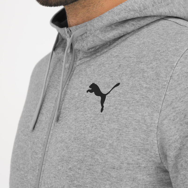 Felpa uomo palestra Puma con zip e cappuccio misto cotone pesante grigia