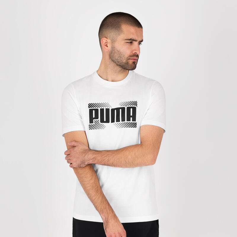 Camiseta Fitness Puma Hombre Blanco Algodón Manga Corta