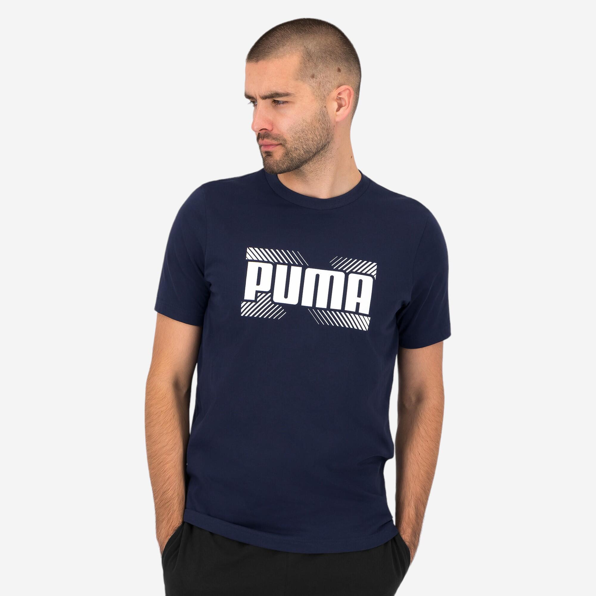 PUMA Bavlnené pánske tričko na fitnes s krátkym rukávom modré S