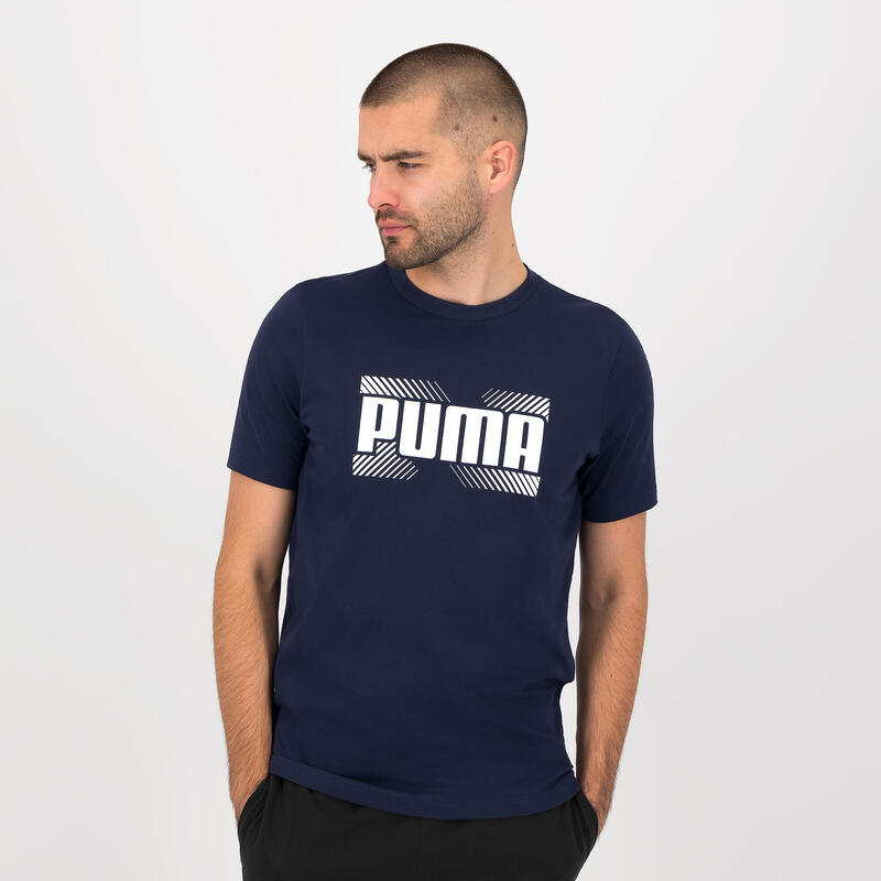 Camiseta Active Fitness Puma Hombre Azul Manga Corta Algodón
