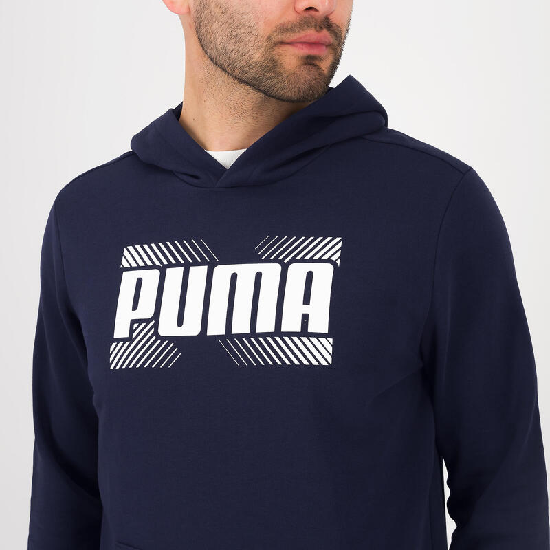 Felpa uomo palestra Puma misto cotone pesante con cappuccio azzurra