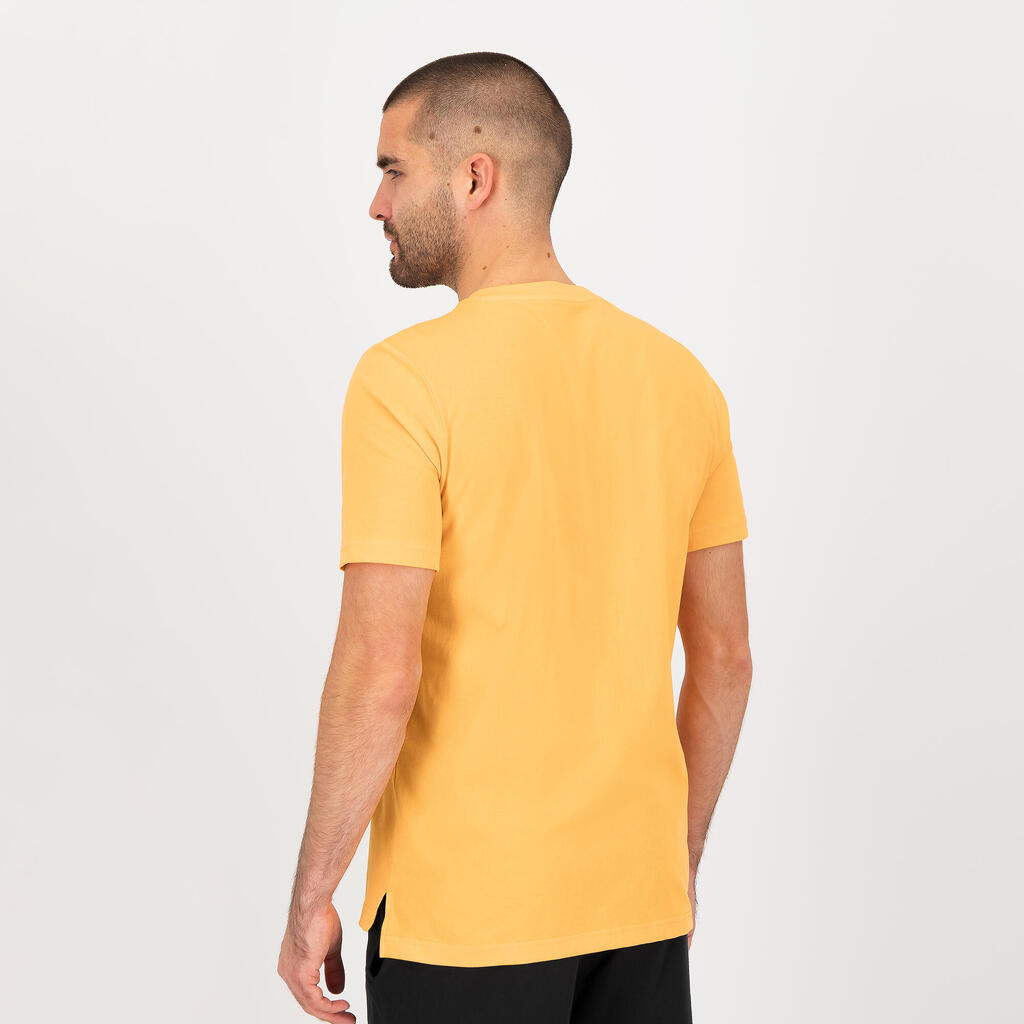 Bavlnené pánske tričko na fitnes s krátkym rukávom oranžové