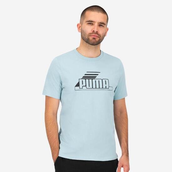 T-shirt uomo fitness Puma regular 100% cotone azzurra