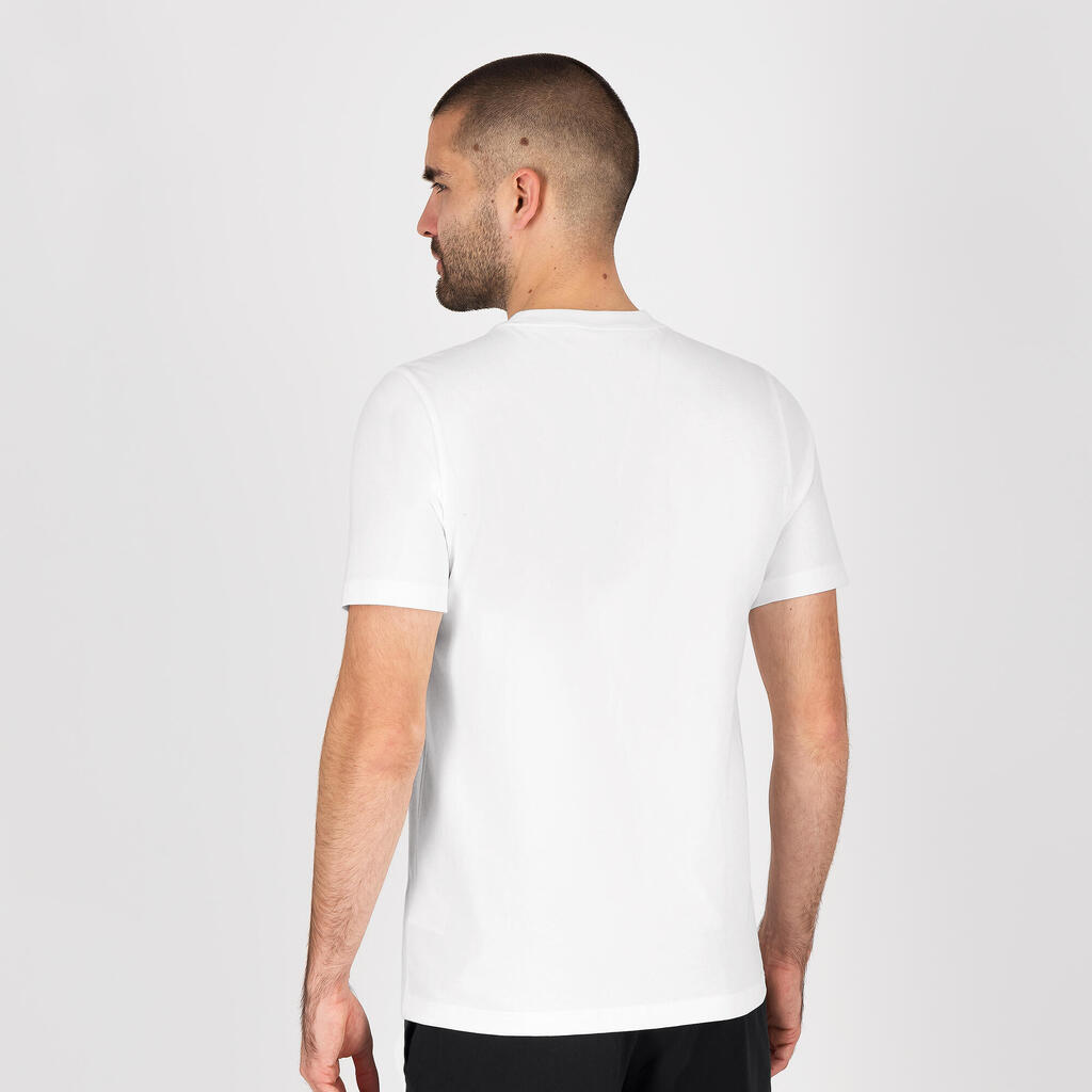 Vīriešu kokvilnas fitnesa T krekls ar īsām piedurknēm, balts