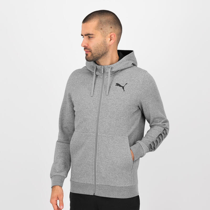 Felpa uomo palestra Puma con zip e cappuccio misto cotone pesante grigia