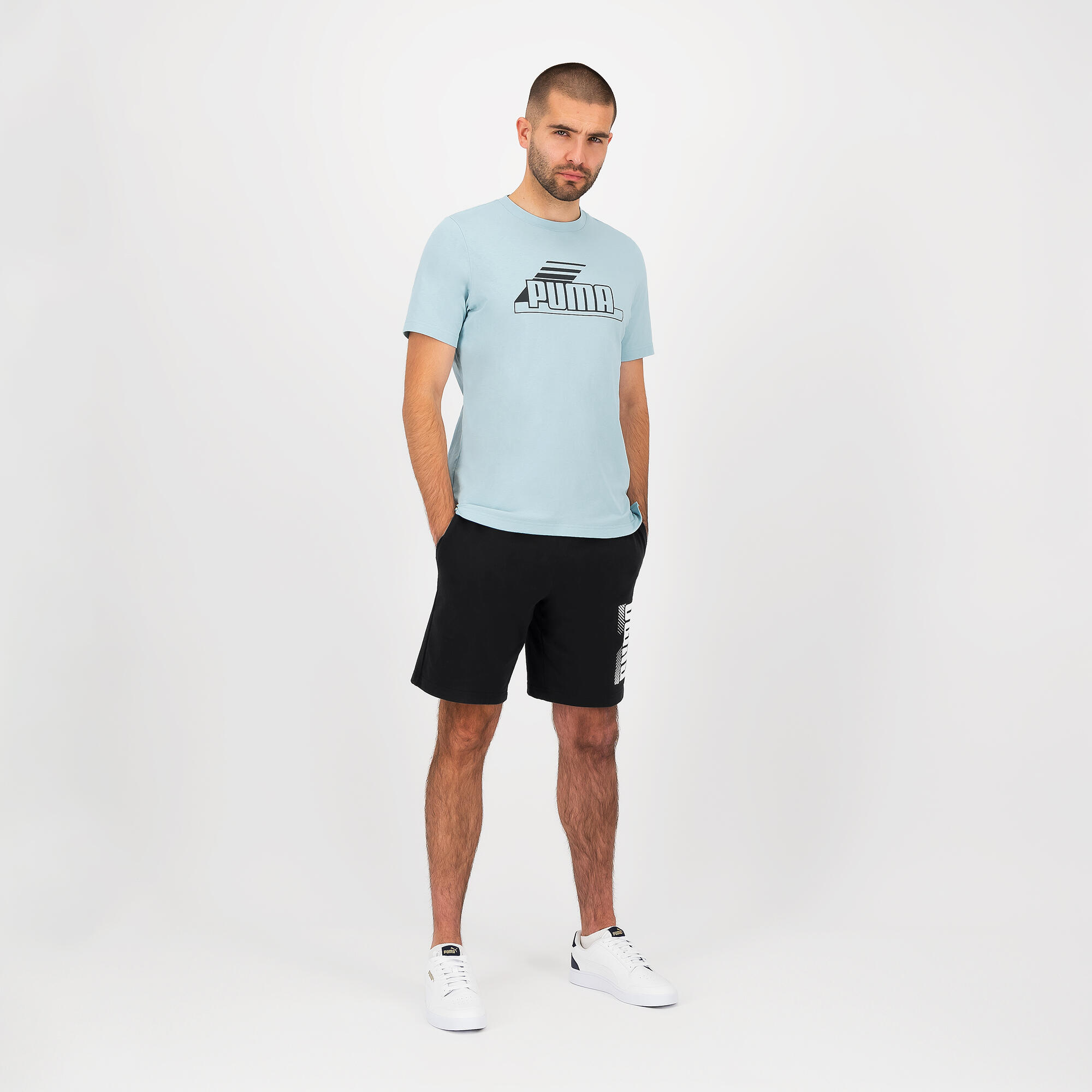 PUMA T-shirt fitness a maniche corte in cotone da uomo blu