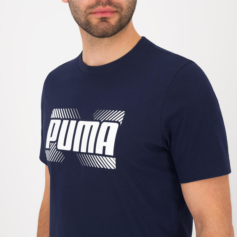 Camiseta Active Fitness Puma Hombre Azul Manga Corta Algodón