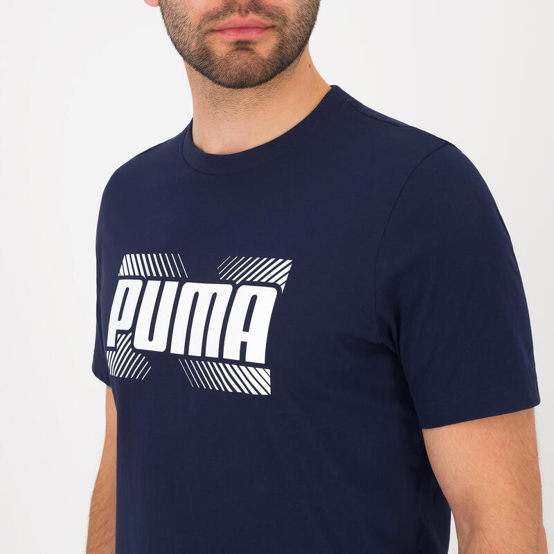 T-shirt uomo palestra Puma regular 100% cotone azzurra