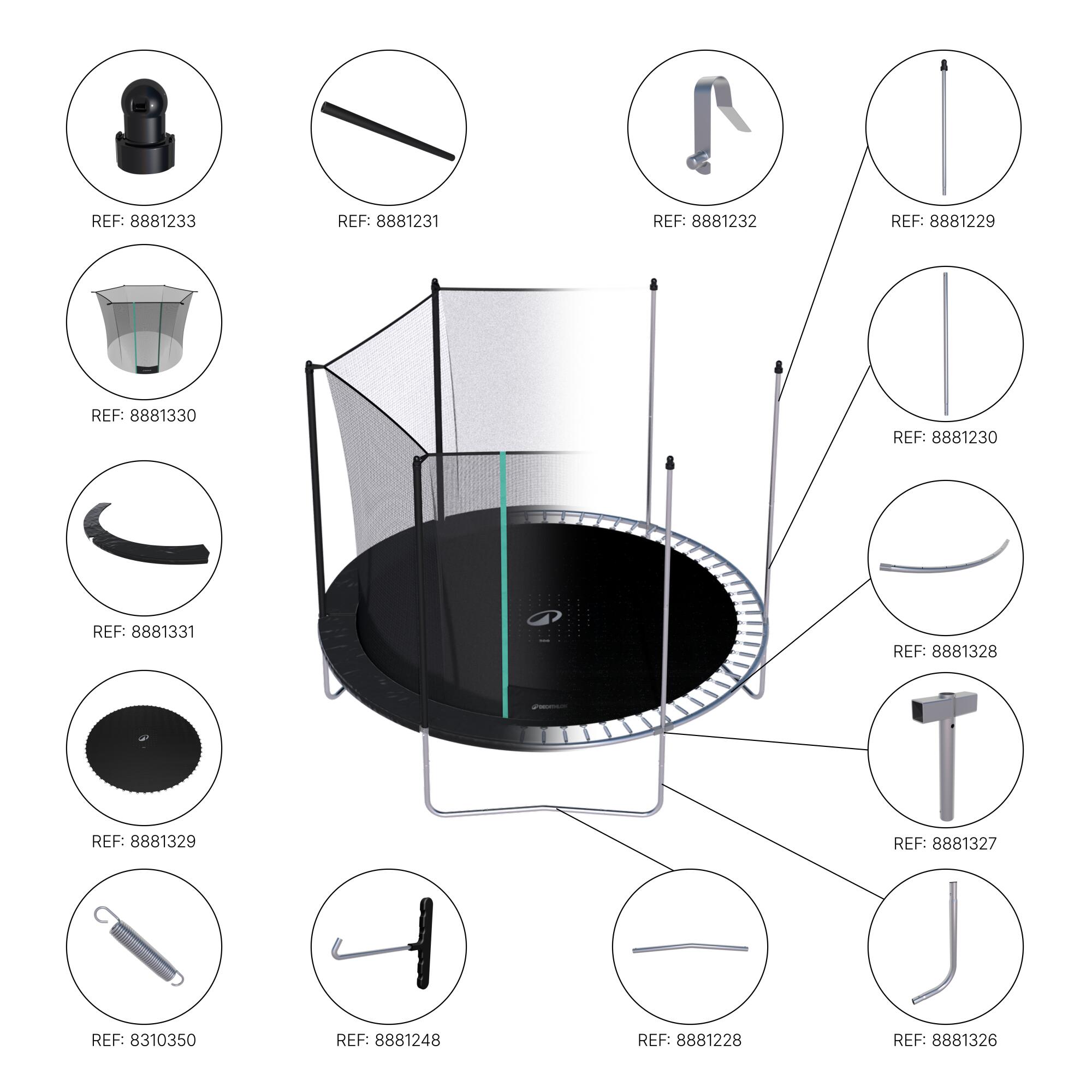 Trampolino elastico 300 con rete di protezione nero 8/10