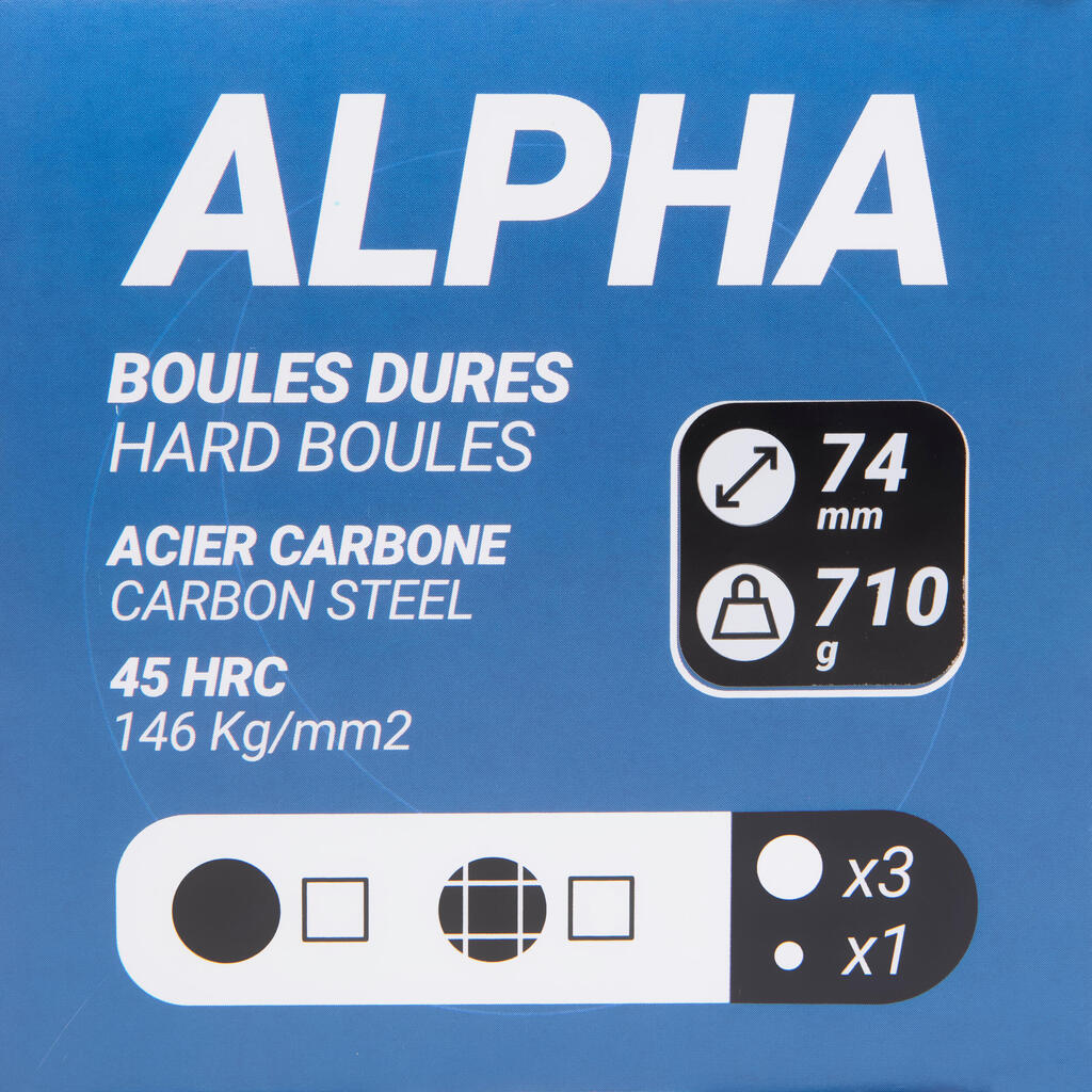 3 boules de pétanque homologuées compétition dures ALPHA