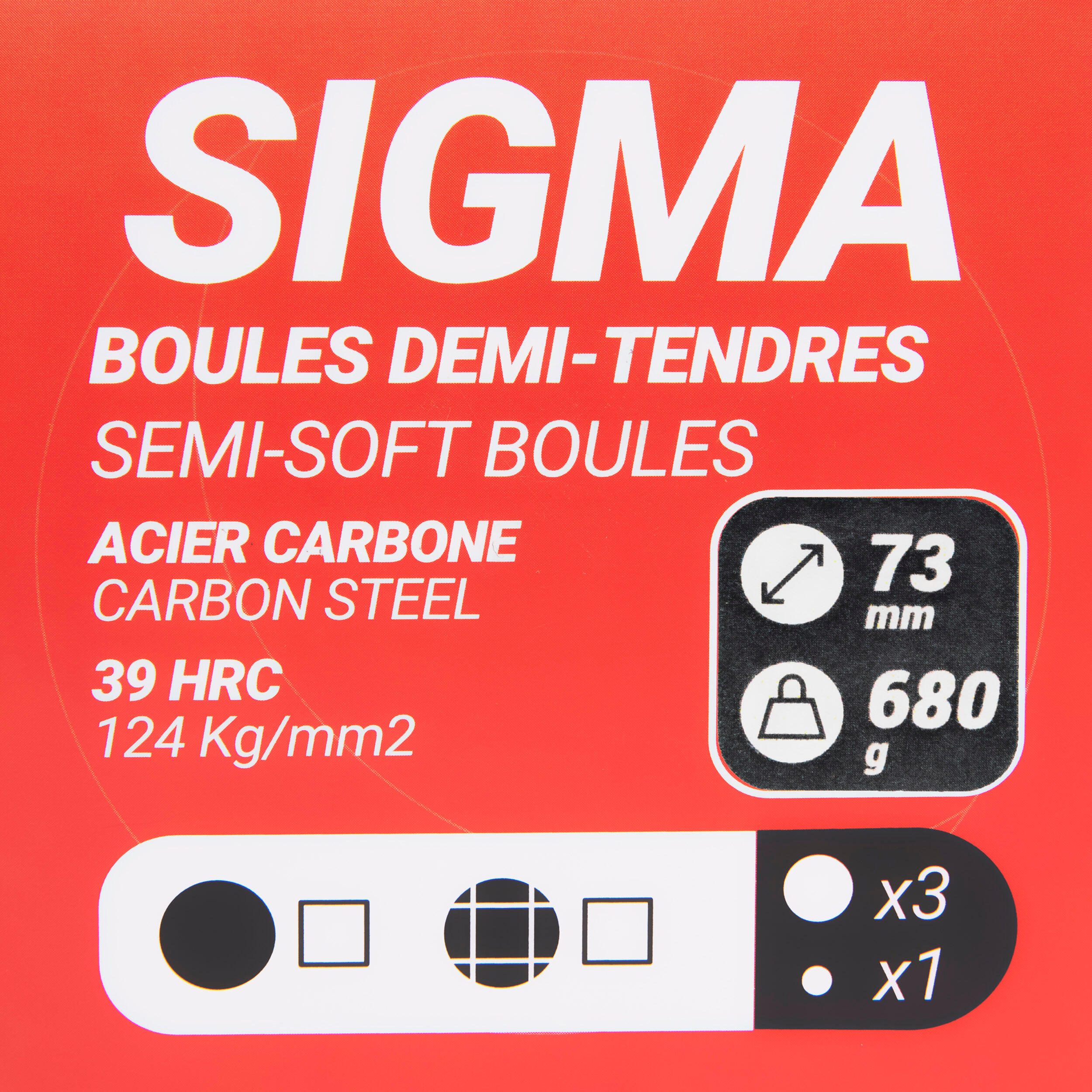 3 boules de pétanque demi-tendres en acier carbone - Sigma 8/9