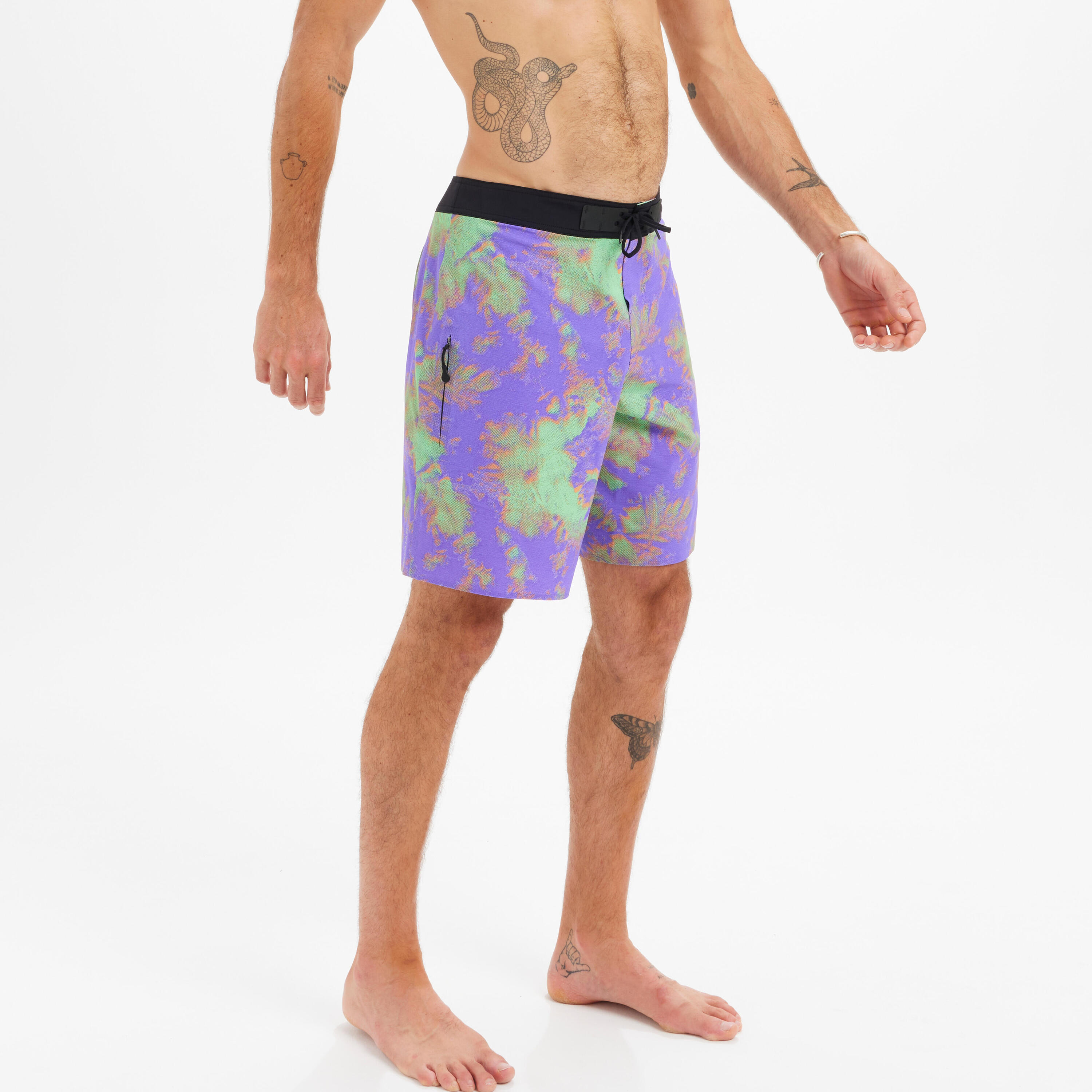 OLAIAN Boardshort Estàndard Surf 900 Tyedye Verd Cintura Plana