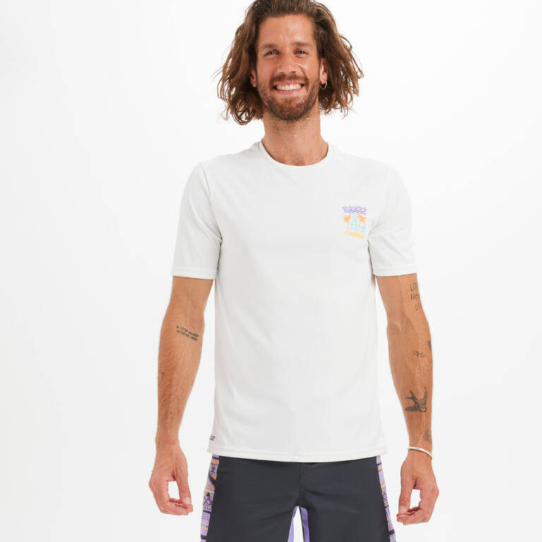 Men's Surfing Short-Sleeved Anti-UV T-Shirt - Palm white