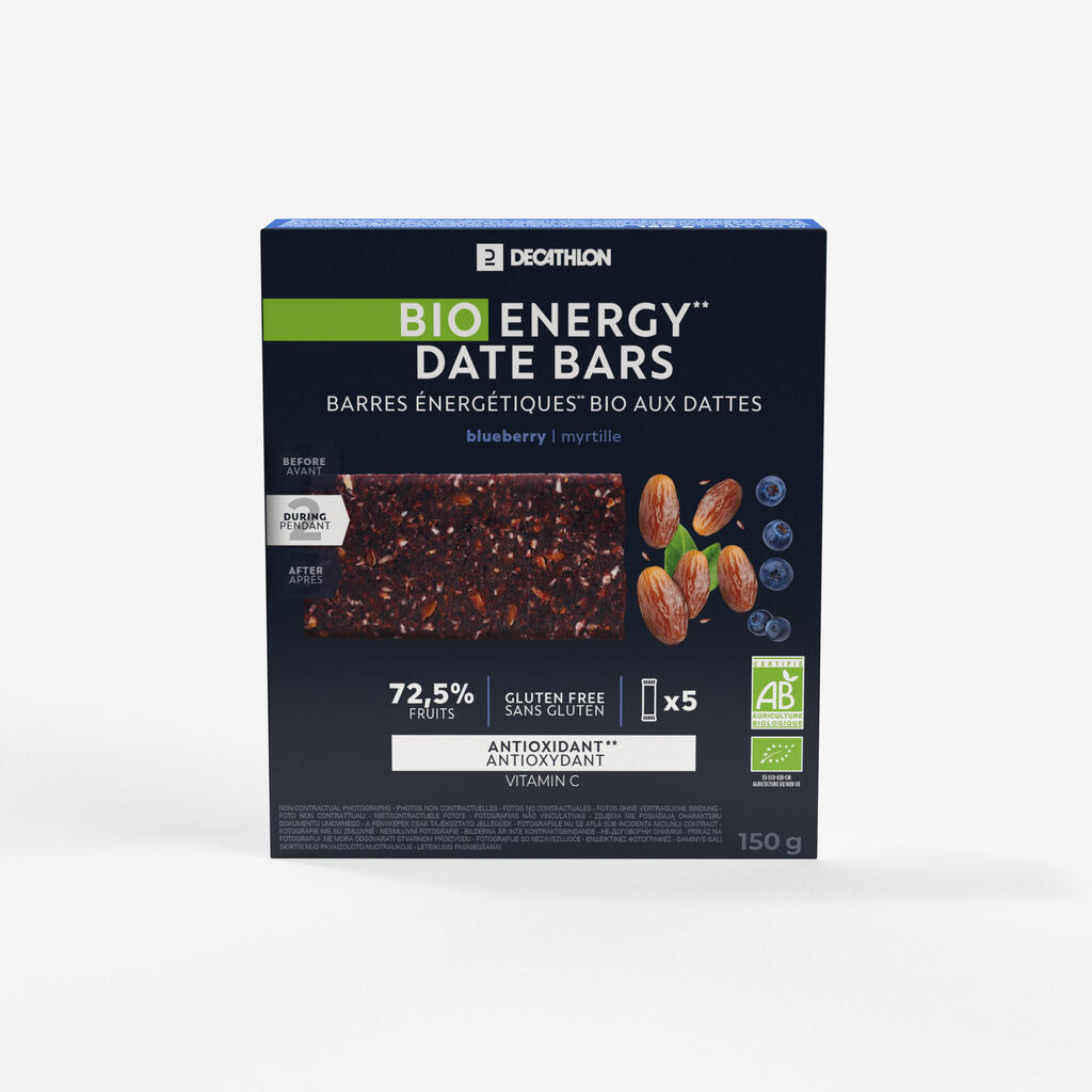 Organic, gluten-free date and blueberry energy bar x5