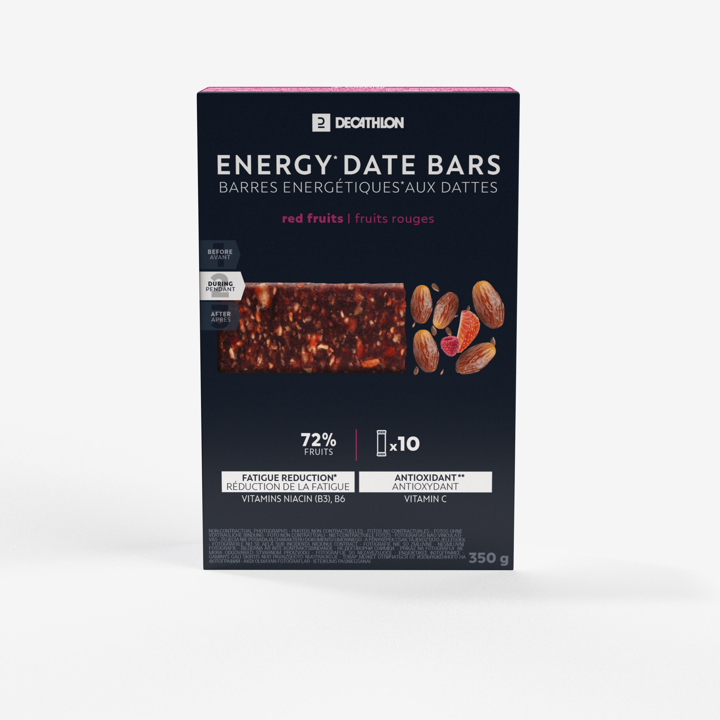 Energiaszelet, datolyás-piros gyümölcsös, 10x35 g Decathlon