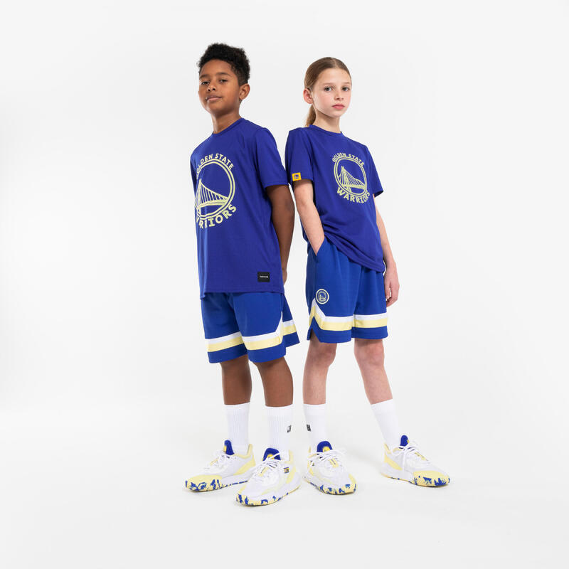 兒童款籃球 T 恤 900 NBA 勇士隊－藍色