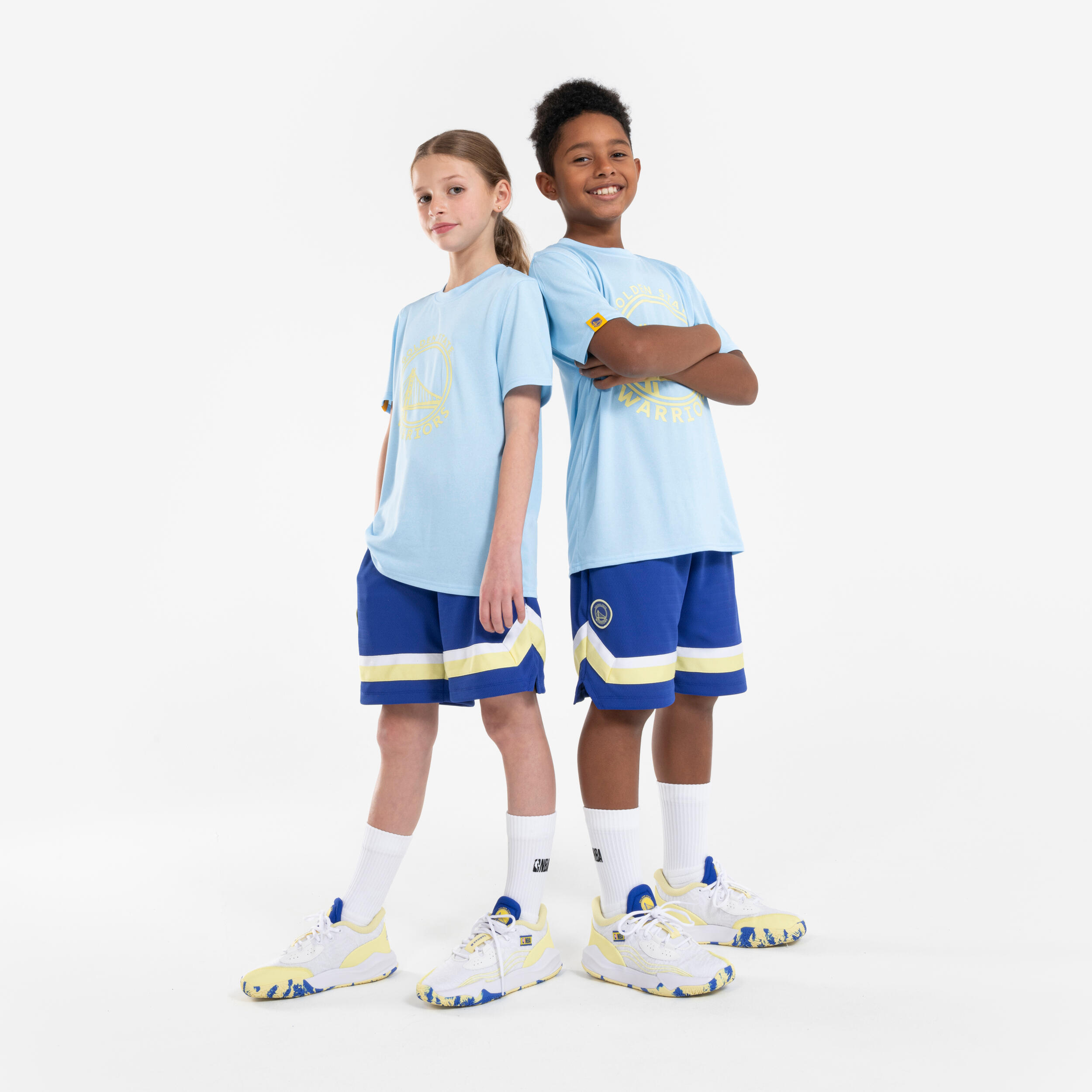 Kids' Basketball Shorts SH 900 NBA Warriors - Blue 2/6