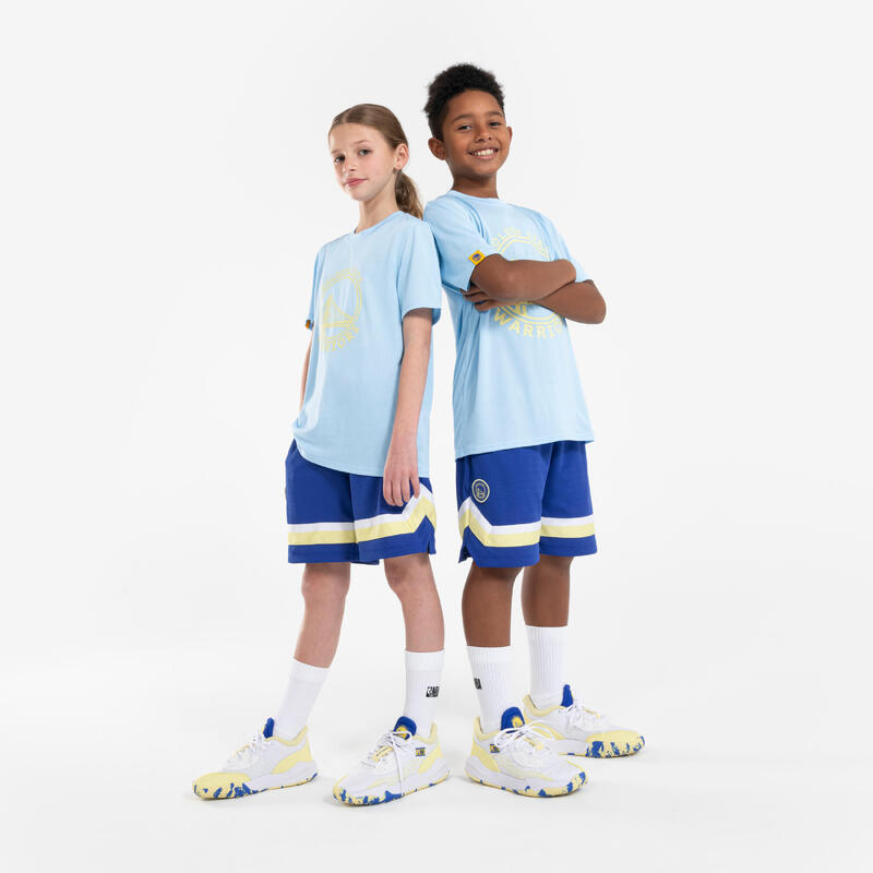 Șort Baschet 900 NBA Warriors Albastru Copii