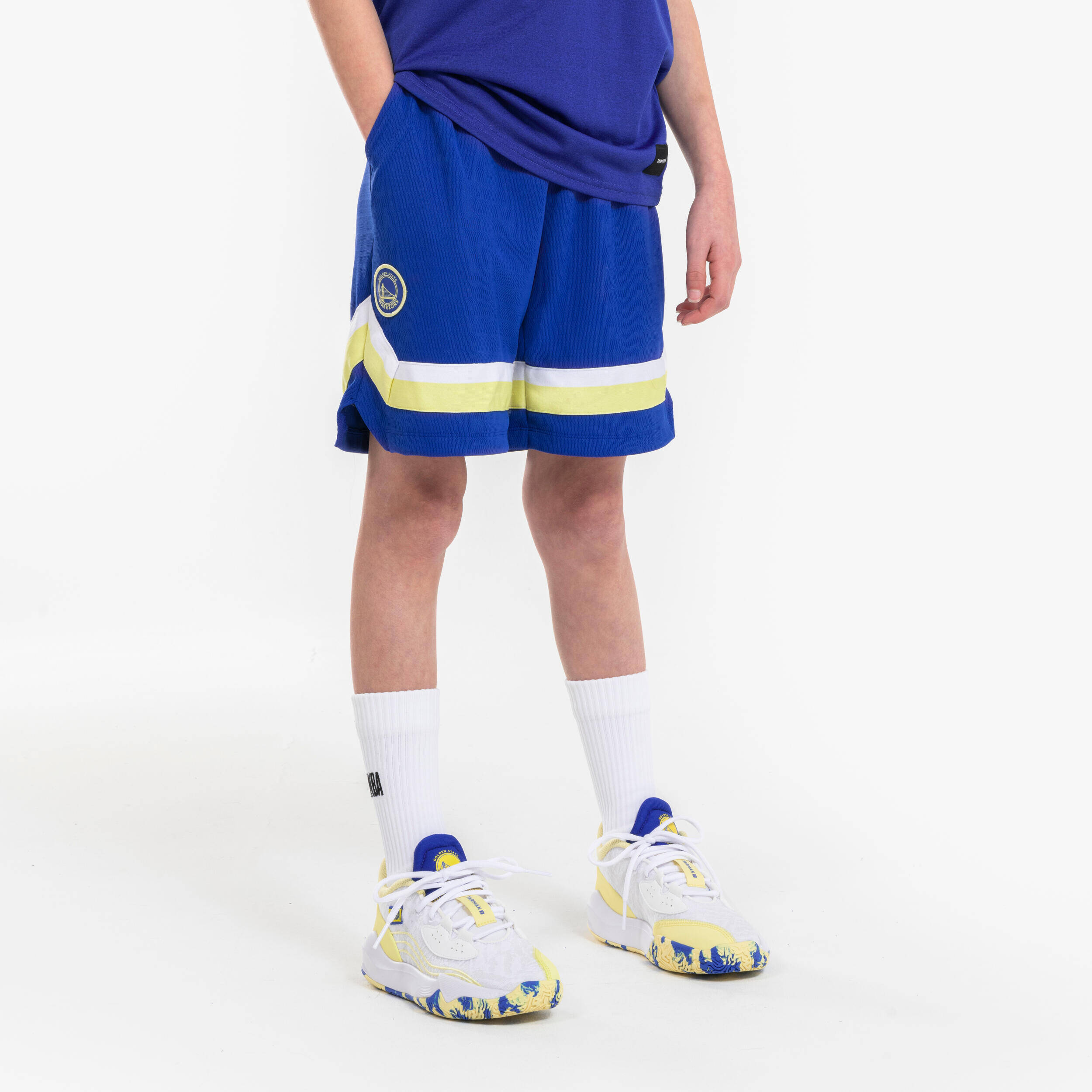 Kids' Basketball Shorts SH 900 NBA Warriors - Blue -  1