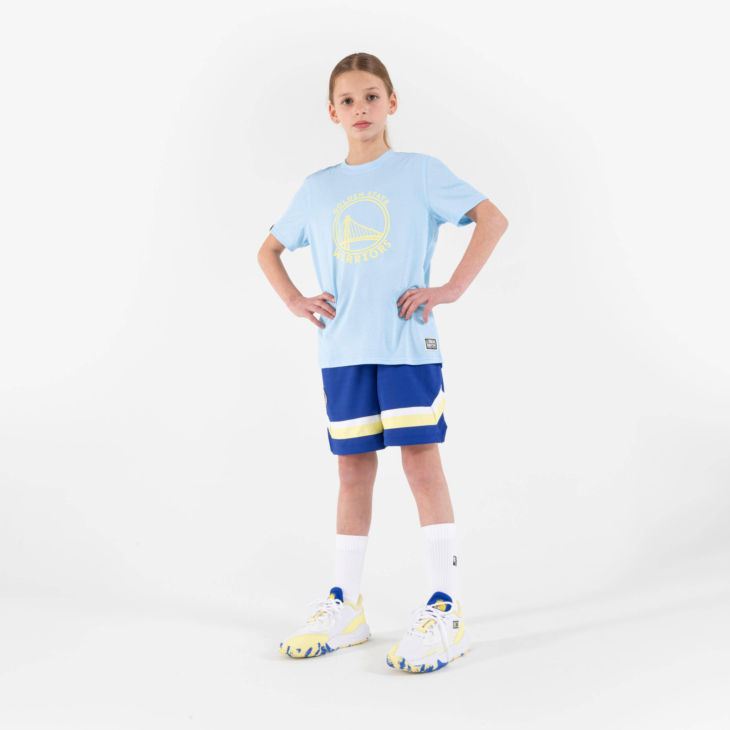Kids' Basketball Shorts SH 900 NBA Warriors - Blue -  4