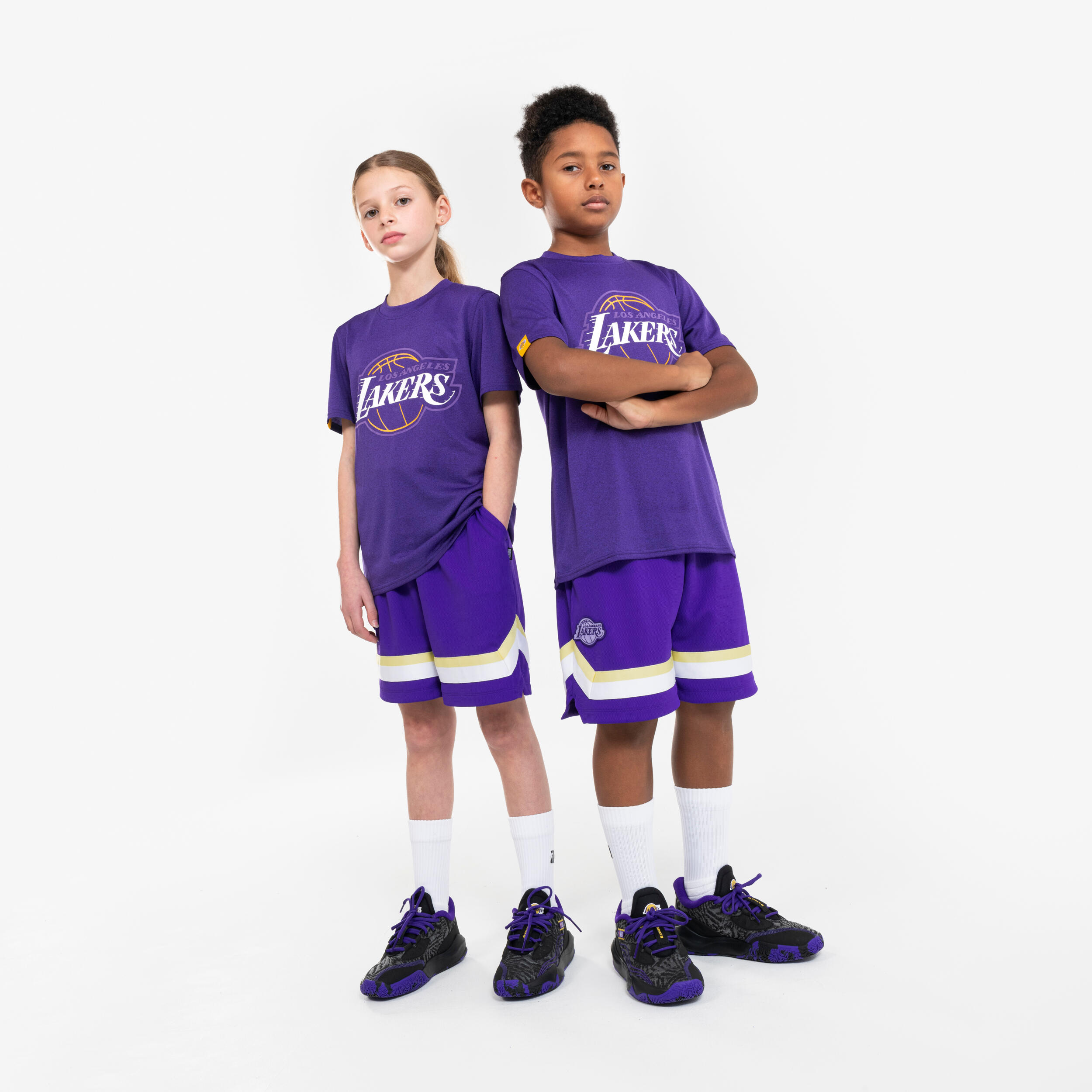 Kids' Basketball Shorts SH 900 NBA Lakers - Purple 2/6