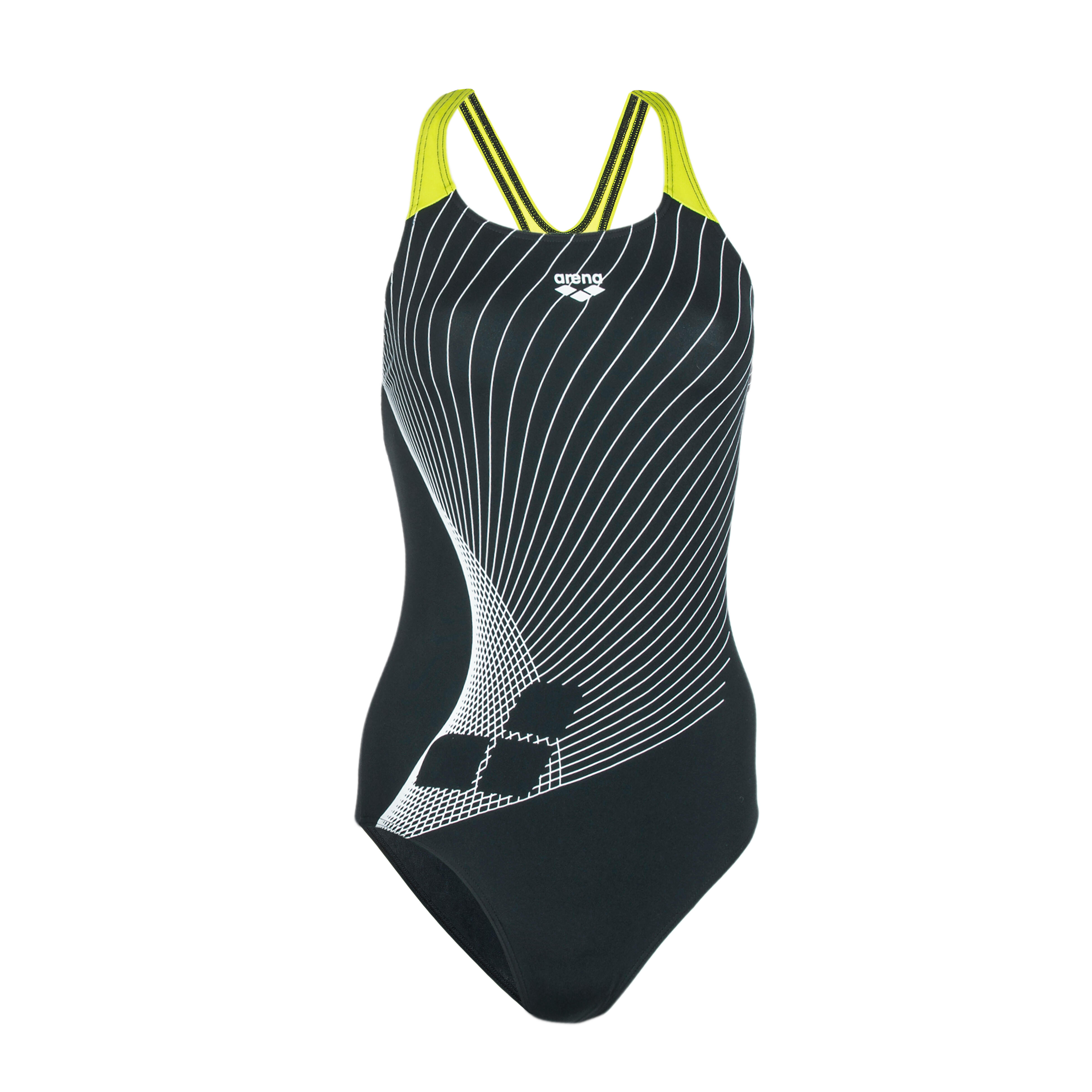Maillot de Bain 1 Piece Natation Femme ARENA SWIMPRO SOFT Noir Jaune ARENA Decathlon