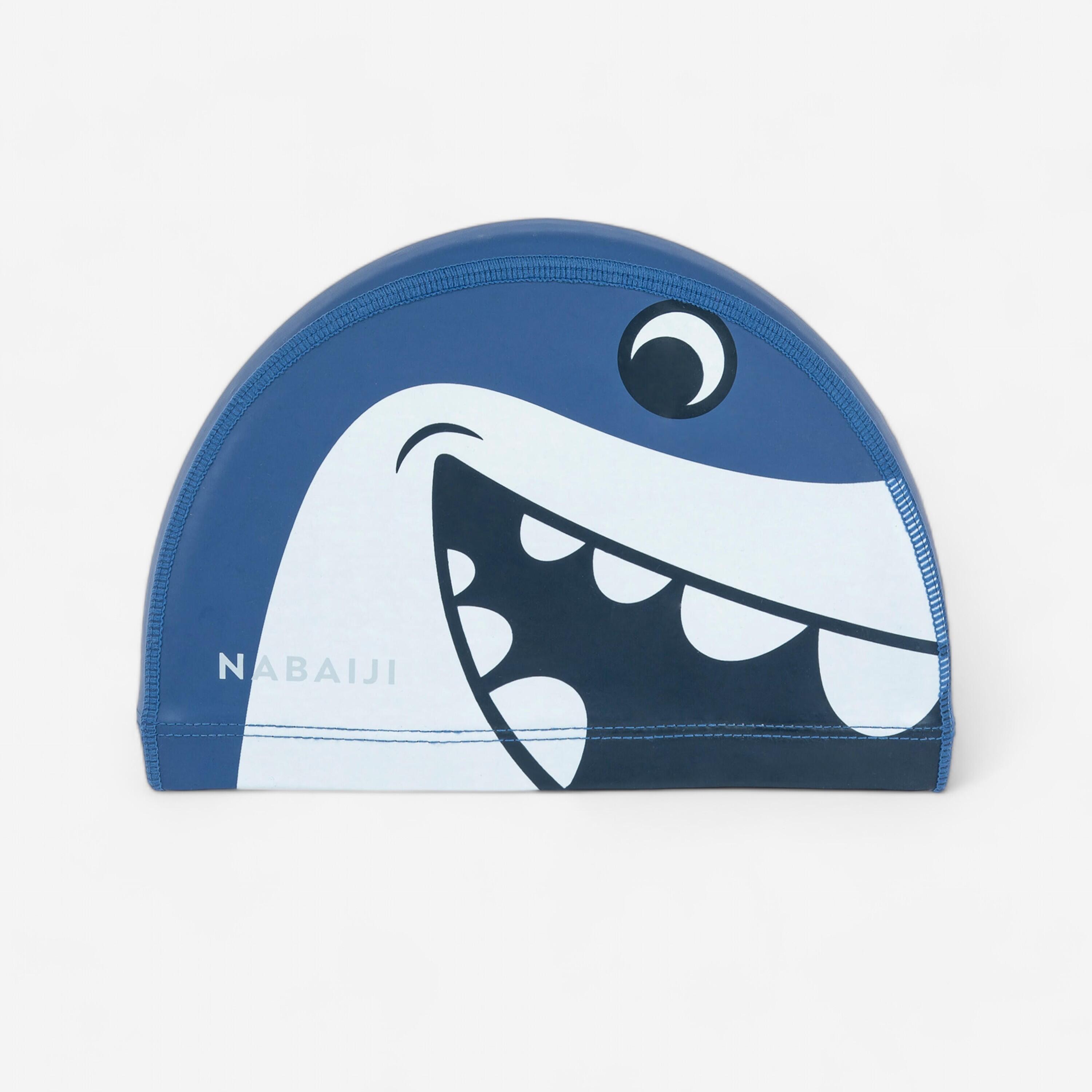 Coated mesh swimming cap size S, blue shark print