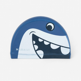 Bonnet de bain en maille enduite - tissu imprimé - taille s - bleu shark