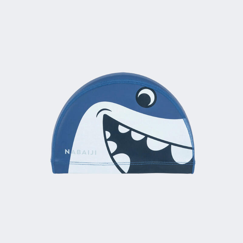Touca de natação em malha revestida - Tecido padrão -Tamanho S - Azul Shark