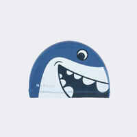 כובע שחייה רשת עם ציפוי - בד מודפס - מידה S - כריש כחול