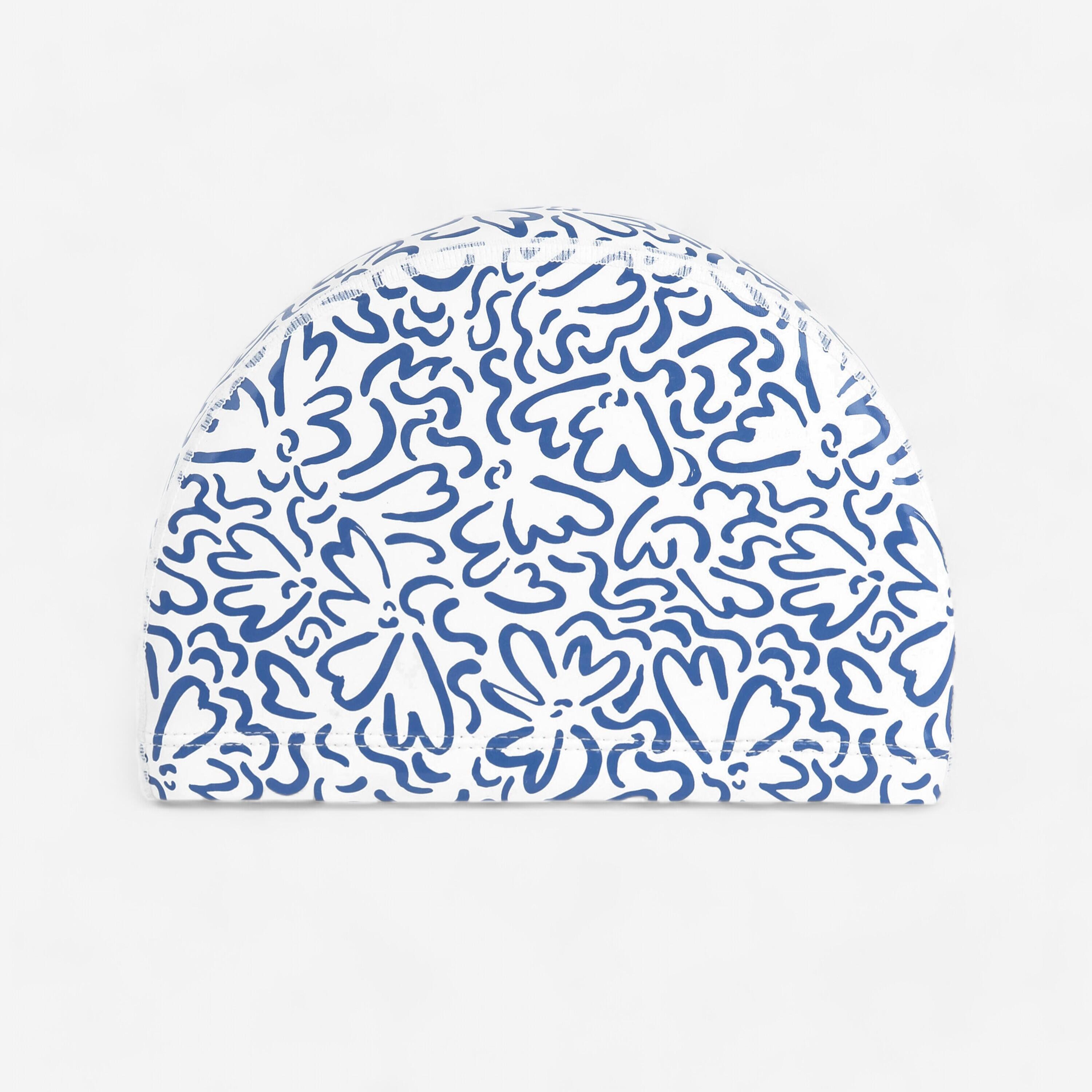 Nabaiji - Bonnet De Bain En Maille Enduite - Tissu Imprimé - Taille M - Blanc Ondu Bleu - Bonnet De Bain - Natation - - M 56/59cm - Decathlon