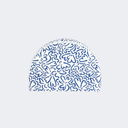 Bonnet de Bain en Maille Enduite - Tissu Imprimé - Taille M - Blanc Ondu Bleu