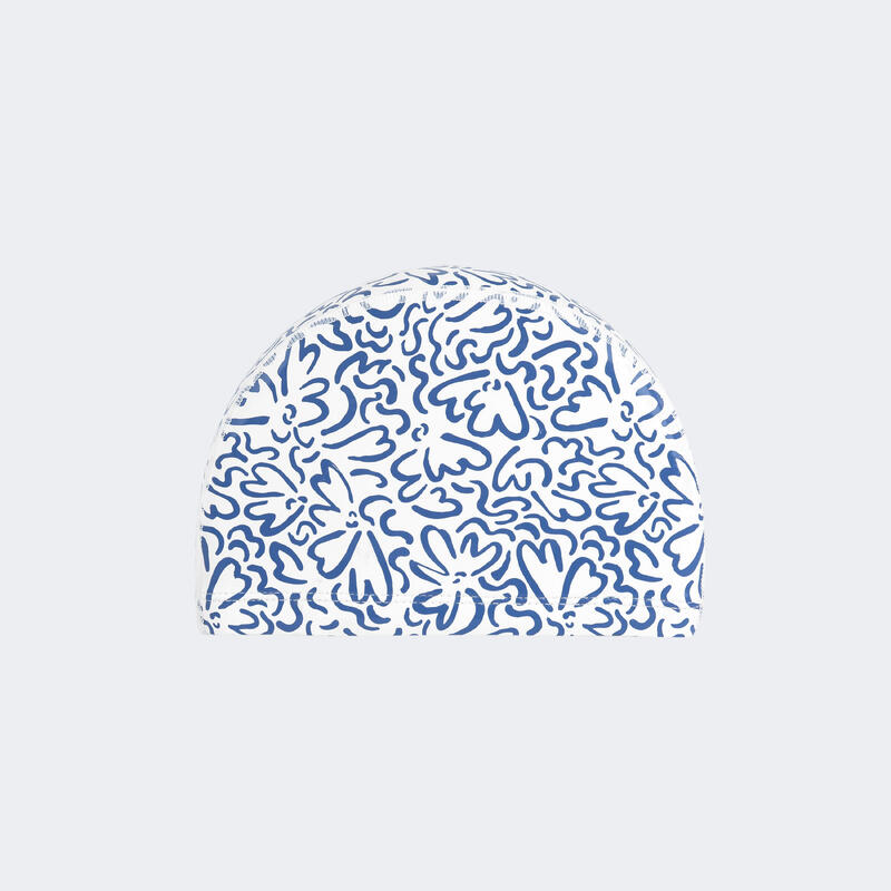 Bonnet de Bain en Maille Enduite - Tissu Imprimé - Taille M - Blanc Ondu Bleu