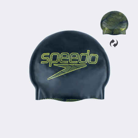 SPEEDO DRIZZLE silicone reversible swimming cap black yellow