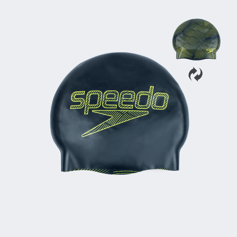 Bonnet de Bain Silicone SPEEDO DRIZZLE Noir Jaune Réversible