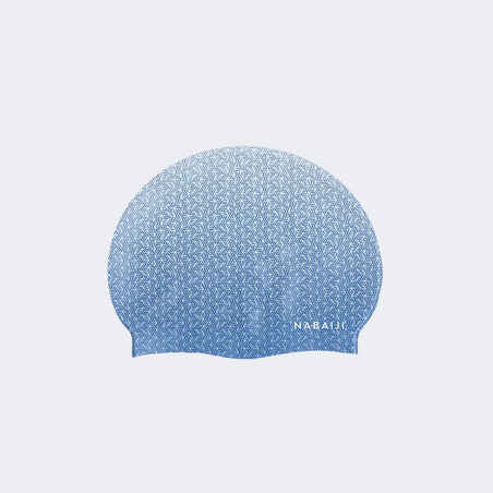 כובע שחייה מסיליקון - מידה אחידה - הדפס גיאומטרי כחול לבן