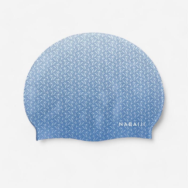 Siliconen badmuts Geo wit/blauw één maat