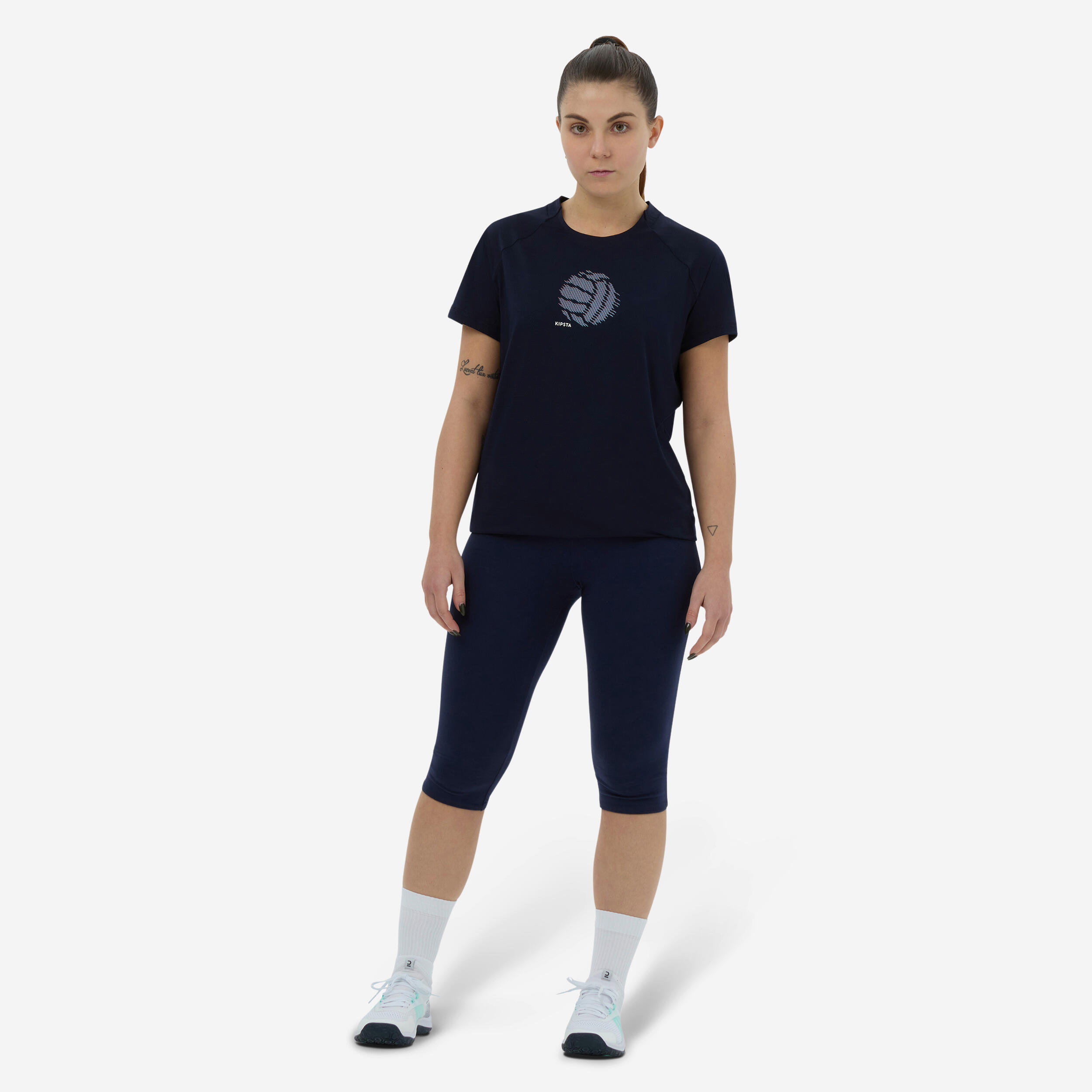 Women's Cotton Volleyball Leggings - Blue 1/4