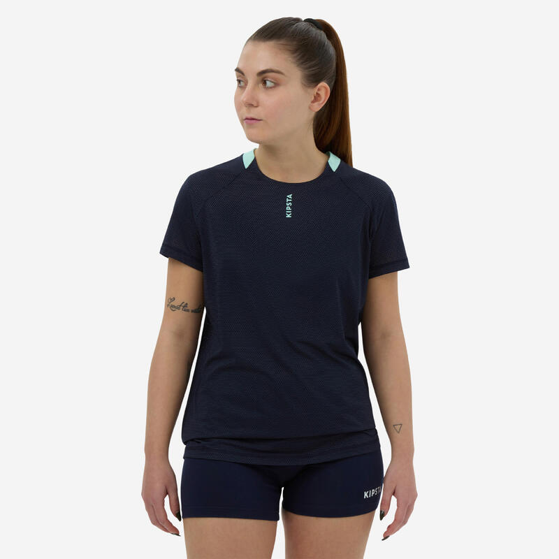 Trainingsshirt voor volleybal voor dames blauw/groen