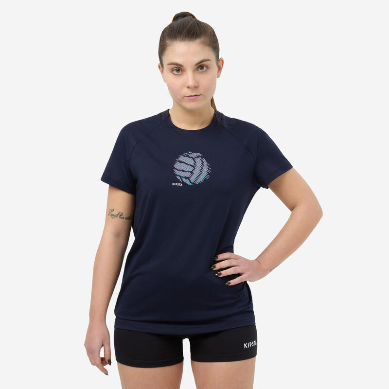 Trainingsshirt voor volleybal voor dames marineblauw