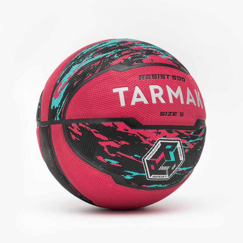 Basketbal R500 maat 5 roze/zwart